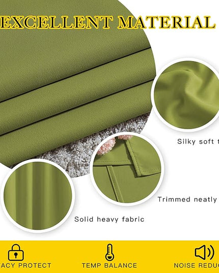 NICETOWN Room Darkening Window Panels - (52 inches Width, Fresh Green, Double Pieces) Holiday Decor Thermal Insulated Curtains 120 inches Length for Kids Bedroom
