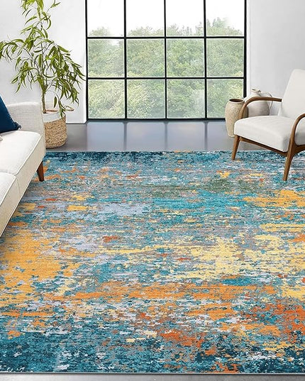 Modern Abstract Rug 3x5 Washable Rug Non Slip Stain Resistant for Bedroom Living Room Non Shedding Low Pile Indoor Floor Cover,Multi Color