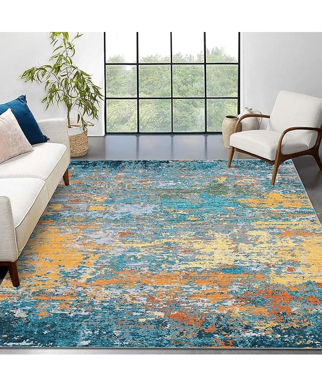 Modern Abstract Rug 3x5 Washable Rug Non Slip Stain Resistant for Bedroom Living Room Non Shedding Low Pile Indoor Floor Cover,Multi Color