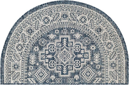 Rugs.com Outdoor Aztec Collection Rug – 2x4 Hearth Blue Flatweave-Pile Rug Perfect for Living Rooms, Large Dining Rooms, Open Floorplans