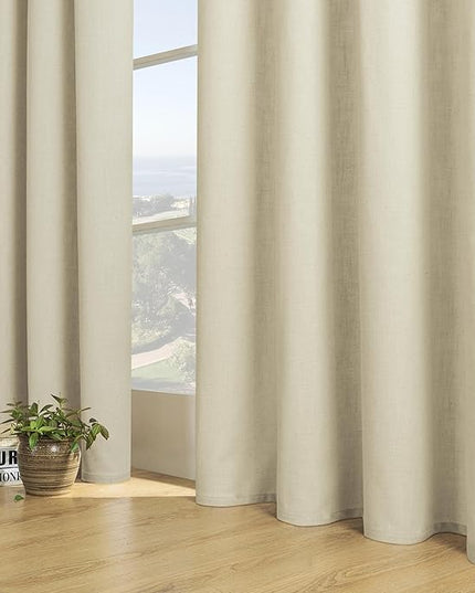 Joydeco Linen Curtains 72 Inch Length 2 Panels Set, Light Filtering Living Room Curtains (W52 x L72 Inch, Pistachio Shell)