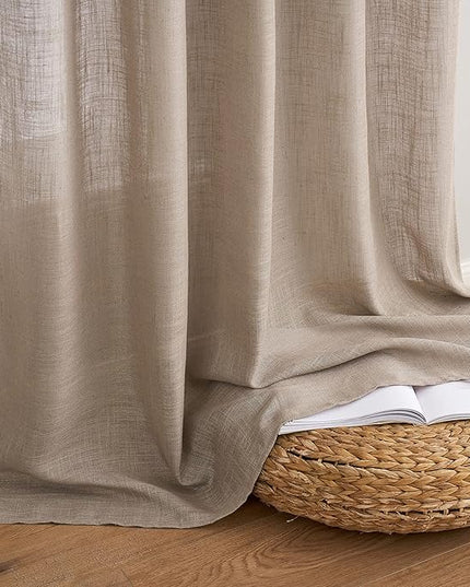 MIULEE Taupe Linen Curtains 84 Inch Length 2 Panels for Bedroom Living Room, Soft Thick Linen Textured Natural Window Drapes Semi Sheer Light Filtering Back Tab Rod Pocket Burlap Look Decor