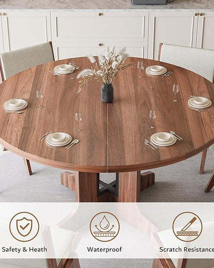 iPormis 59" Round Extendable Dining Table for 4-6, Modern Kitchen Table with Heavy Duty Pedestal Base & Wooden Top, Oval Dining Room Table for Dining Living Room, Easy Assembly, Walnut