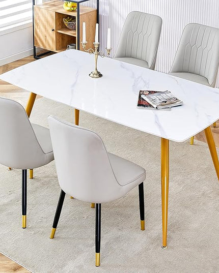 5 Piece Dining Table Set, 4 Chair Dining Table Set, Sintered Stone Kitchen Table Top and Modern Chairs Set of 4 for Kitchen Dining Room
