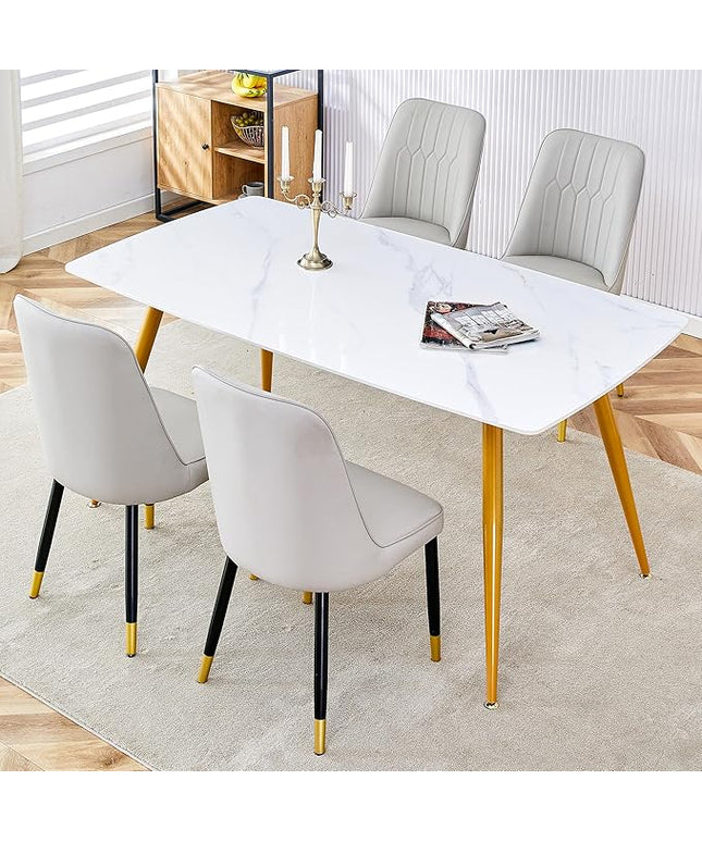 5 Piece Dining Table Set, 4 Chair Dining Table Set, Sintered Stone Kitchen Table Top and Modern Chairs Set of 4 for Kitchen Dining Room