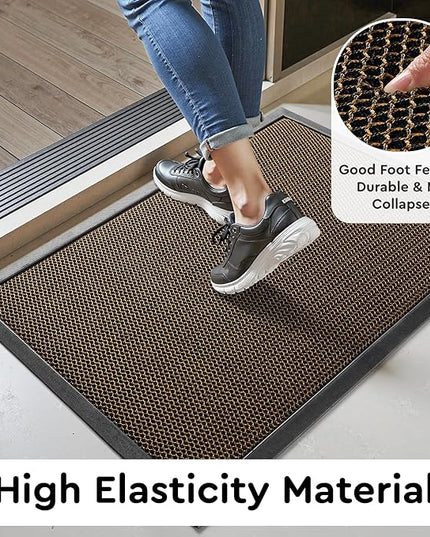 tchdio Front Door Mat Outside Entrance, Dirt Trapper Doormat-Entrance Welcome Matt Durable, Heavy Duty Entry Mat Non Slip Rubber Mats for Outside Stain Resist Door Mats for Entryway, 24"x47" Brown