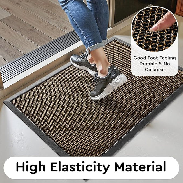 tchdio Front Door Mat Outside Entrance, Dirt Trapper 17"x29" Doormat-Entrance Welcome Matt Durable, Heavy Duty Entry Mat Non Slip Rubber Mats for Outside Stain Resist Door Mats for Entryway Brown