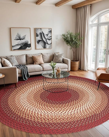 Tranquility TQ42 Red 8' x 8' Round - Braided Area Rug, Home Decor, Floor Mat or Bedroom Rug - Easy Care, Ideal for High Traffic Areas in Hallway and Living Room - Made in USA