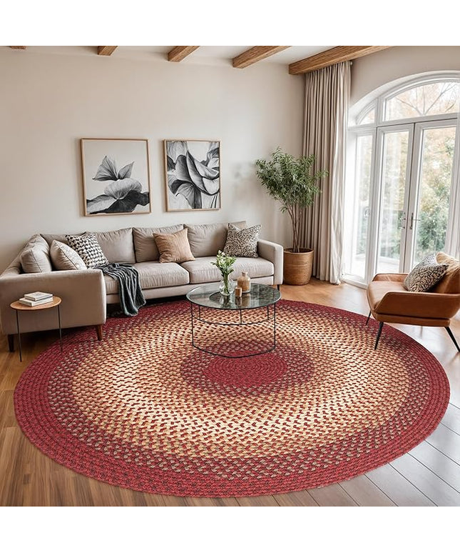 Tranquility TQ42 Red 8' x 8' Round - Braided Area Rug, Home Decor, Floor Mat or Bedroom Rug - Easy Care, Ideal for High Traffic Areas in Hallway and Living Room - Made in USA