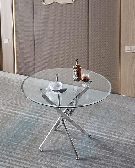 HomVent Round Glass Dining Table Set for 2, Modern Tempered Glass Kitchen Table Set and Chairs, Round Dining Room Table Set for Kitchen