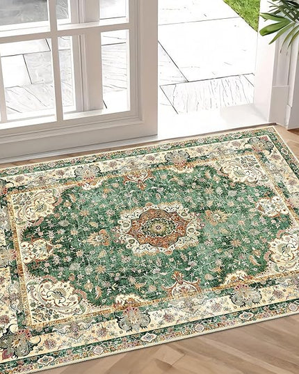 Small Rugs 2'x3',Green Rug for Entryway Bathroom Kitchen Entrance Doormat,Boho Vintage Bohemian Distressed Washable Accent Indoor Mat Floor Throw Carpet Non Slip,Retro Sage Floral