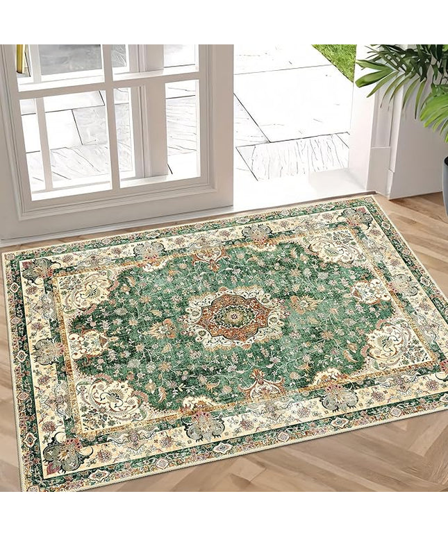 Small Rugs 2'x3',Green Rug for Entryway Bathroom Kitchen Entrance Doormat,Boho Vintage Bohemian Distressed Washable Accent Indoor Mat Floor Throw Carpet Non Slip,Retro Sage Floral