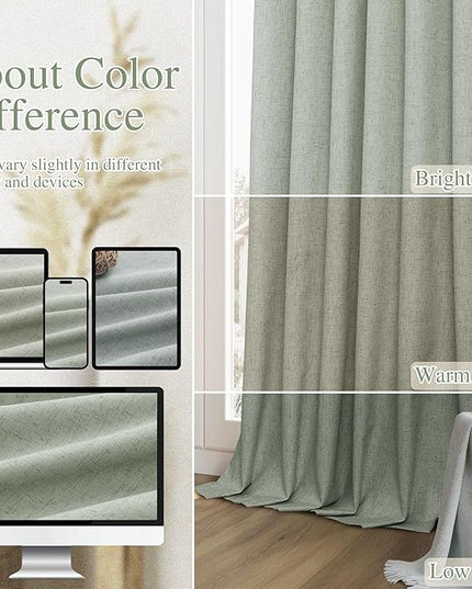 Guken Blackout Curtains 96 Inch Length 2 Panels Set for Living Room Bedroom Back Tab Thermal Insulated 100% Black Out Linen Drapes Room Darkening Window Curtains 96 Inches Long,Desert Sage