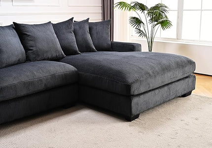 Luxe Oversized Two-Piece Sectional Couches for Living Room, 102.4-Inch L Shaped Sofa with Chaise, Upholstered with Corduroy Fabric, Black - Right Facing