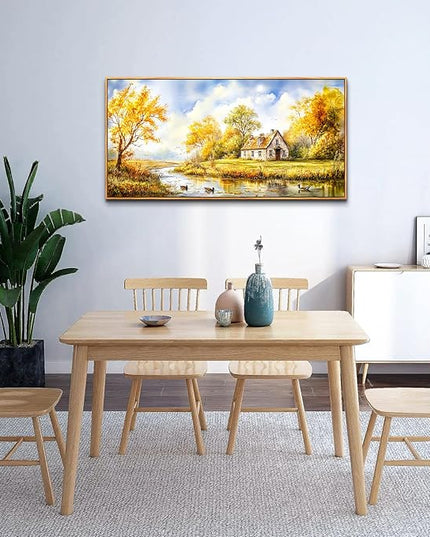 ERQINHUA Canvas Wall Art For Living Room Farmhouse Dining Room Home Wall Decor For Bedroom Office Wall Decoration Yellow Pastoral Creek Landscape Painting Wood Frame Prints Pictures Artwork 20"x40"