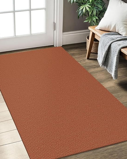 KOZYFLY Rugs for Entryway 3x5 ft Washable Area Rug Non Slip Rubber Backed Entry Rug Woven Indoor Door Mat Cotton Kitchen Rugs Floor Carpet for Entryway, Foyer, Backdoor, Orange/Tan