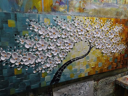 YaSheng Art - 100% Hand Painted Contemporary Art Oil Painting On Canvas Texture White 3D Flower Paintings Modern Home Bedroom Living Room Wall Decor Abstract Art Paintings 24x60inch