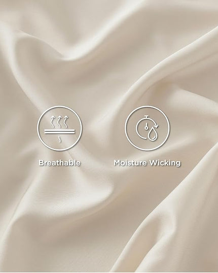 Bedsure King Size Sheets Set, Cooling Sheets for Hot Sleepers, Rayon Derived from Bamboo, Breathable & Soft, Deep Pocket Up to 16 Inches, Hotel Luxury Silky Bedding, Light Beige