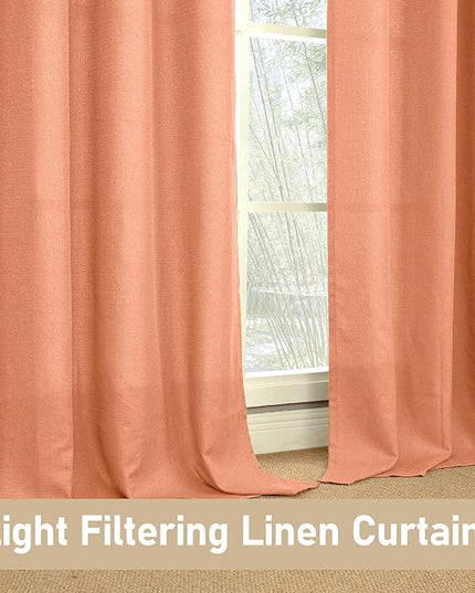 LAMIT Terracotta Linen Curtains for Living Room 84 inch Length 2 Panels, Linen Textured Thermal Insulated Curtains Privacy Grommet Fall Decor Drapes for Bedroom/Farmhouse, 2 Panels, W52 x L84