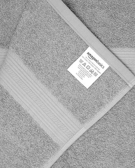 Amazon Basics 6 Piece Oversized Fade resistant Towel set, 100% Cotton towels for bathroom, soft and absorbent, 2 Bath Towels, 2 Hand Towels and 2 Washcloths bathroom towel set, Gray