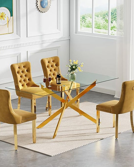 HomVent Rectangular Glass Dining Table Set for 4, Modern Tempered Glass Kitchen Table Set and Chairs, Rectangular Glass Dining Room Table Set for Kitchen