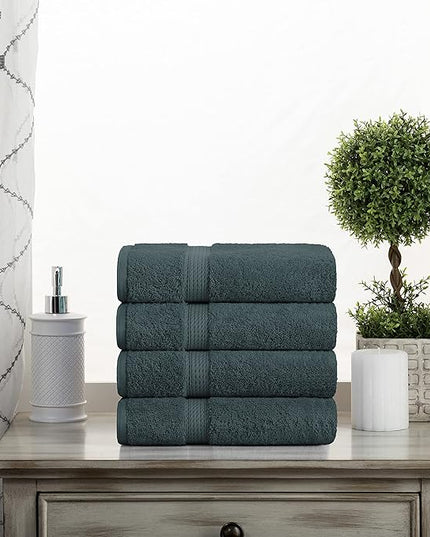 Superior Egyptian Cotton Pile Hand Towel Set of 4, Ultra Soft Luxury Towels, Thick Plush Essentials, Absorbent Heavyweight, Guest Bath, Hotel, Spa, Home Bathroom, Shower Basics, Teal