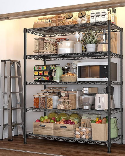 REIBII Storage Shelves 71" H Tall Wire Shelving Unit Sturdy Metal Shelves Adjustable Wide Pantry Shelves 5 Tier Deep Heavy Duty Metal Shelving Load 1500LBS,Dorm Room Essentials Dorm Storage Rack