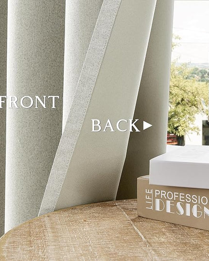 ChrisDowa 100% Blackout Greyish Beige Solid Curtains 108 Inches Long 2 Panels for Bedroom Living Room,Farmhouse Room Darkening Thermal Insulated Soundproof Grommet Top Window Treatment Drapes,52x108