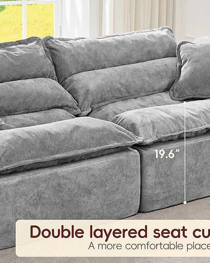 Hobestluk 104" Sectional Sofa Couches 3 Seater Modular Sofa, Boneless Couch, Cloud Couch with Removable Cushion, Modular Sectional Couches for Living Room(Grey)
