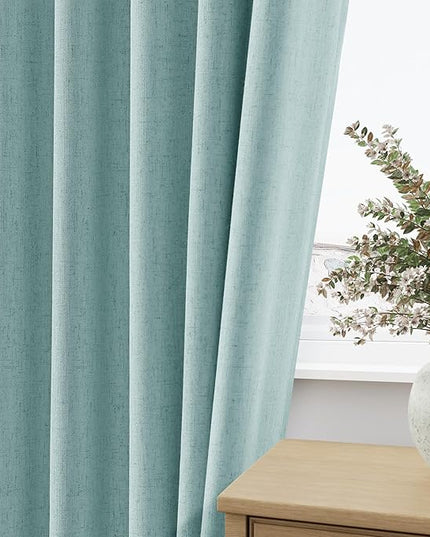 Guken 100% Blackout Linen Curtains 90 Inch Length 2 Panels Set for Living Room Bedroom Back Tab Thermal Insulated Black Out Linen Drapes Room Darkening Window Curtains,Light Blue