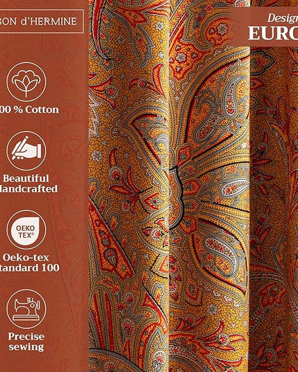 Maison d' Hermine Curtains for Living Room 100% Cotton 96 inch Length One Panel Light Filtering Curtains for Bedroom Windows with Rod and Loop Pockets Drapes (Kashmir Paisley Gold, 50" W x 96" L)