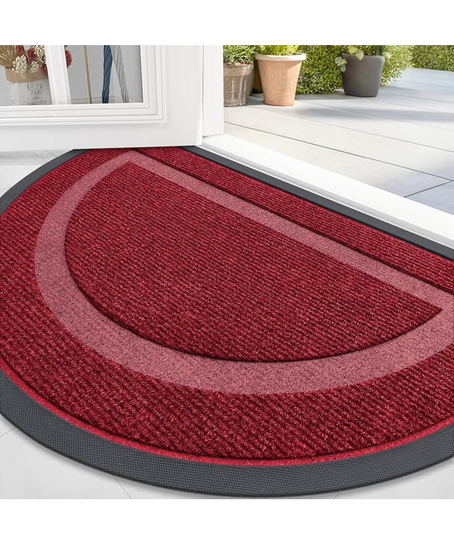 OLANLY Half Circle Door Mat Indoor Outdoor Entrance Welcome, Waterproof All-Season, All-Weather Doormat, Sturdy Natural Rubber, Low Profile, Easy Clean Patio Porch Entryway Mat, 59x34, Win Red