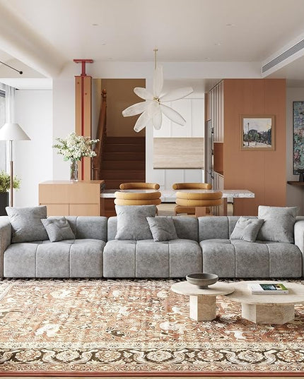 JACH 144 Inch Modular Sofa, Mid Century Modern Extra Deep Corner Seat Couch, 3-Seater Sofas for Living Room, Sectional Couches, Cozy Sofa for Apartment, Living Room (Linen Fabric, Grey)