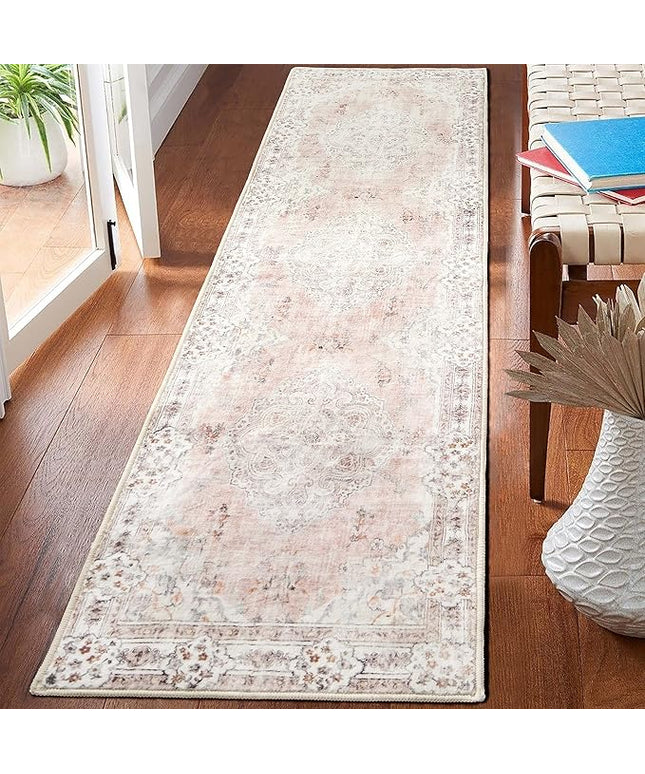 MUJOO Hallway Runner Rug 2'x8' Pink Long Rug Runners Boho Machine Washable Non Slip Carpet for Entryway Kitchen Bathroom Bedside Retro Soft Low-Pile Blossom
