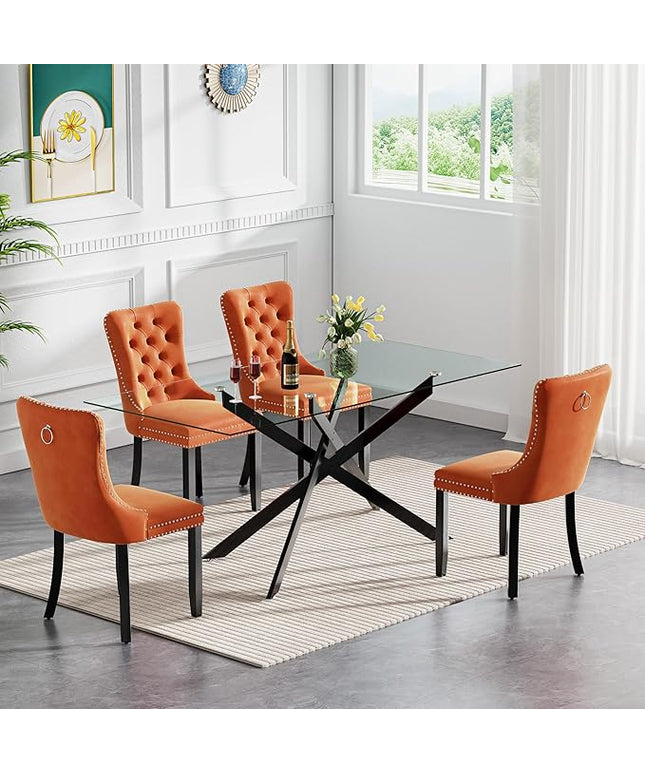HomVent 5 Piece Rectangular Glass Dining Table Set, Tempered Glass Dinner Table Set for 4 Kitchen Table Set with 4 Velvet Upholstered Chairs for Kitchen Dining Room