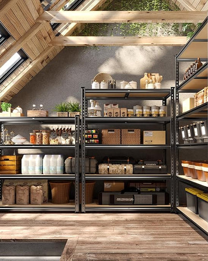 72" H Garage Shelving, 5 Tier Storage Shelves Load 2500 lbs, Adjustable Garage Shelves, Metal Shelving Unit for Warehouse, Basement, Pantry, 40" Wx 16" D x 72" H, Black