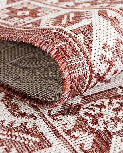 Rugs.com Outdoor Aztec Collection Rug – 4' x 6' Rust Red Flatweave Rug Perfect for Living Rooms, Large Dining Rooms, Open Floorplans