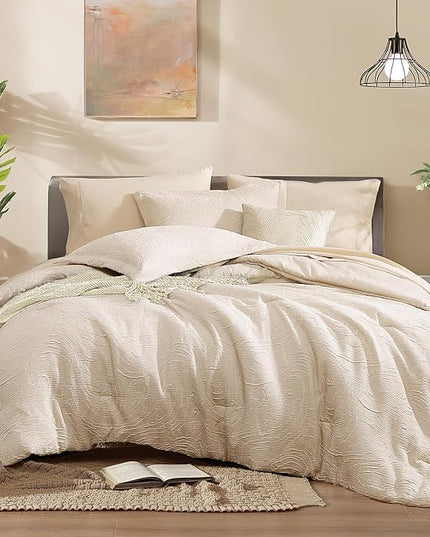 Monbix Queen Comforter Set - 7 Pieces Birch Marble Pattern Bed in a Bag Queen Bedding Sets with Comforter, Sheets, Pillowcases & Shams, Reversible Bedding Comforters Sets