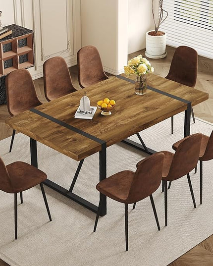 Dining Table Set for 8, Modern 71'' Dark Wood Dining Table and Fabric Dining Chairs Set of 8,Table and Chairs Set of 8,Ideal for Kitchen Dining Room