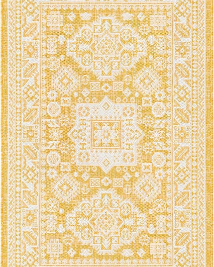 Rugs.com Outdoor Aztec Collection Rug – 3' x 5' Yellow Flatweave Rug Perfect for Living Rooms, Large Dining Rooms, Open Floorplans