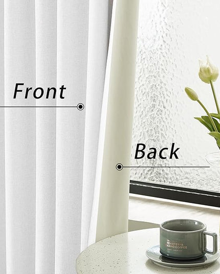 DUALIFE 100% Blackout Linen Pure White Curtains 84 Inch for Living Room Darkening, Bedroom Linen Drapes 84 Inches Long Rod Pocket/Back Tab Heat Blocking Bohemian Pleated Window Curtain(50"x84"x2)
