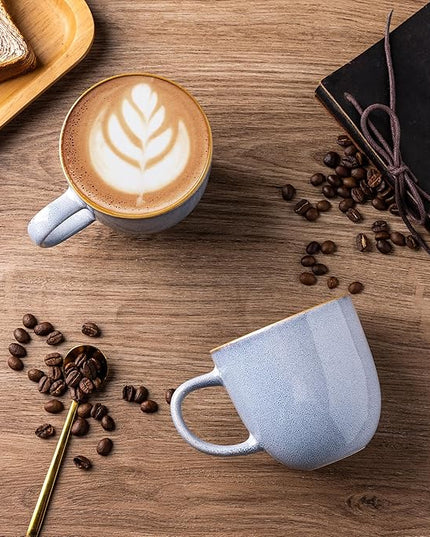 AmorArc 12oz Coffee Mugs, Ceramic Coffee Mugs set of 6 for Man, Woman, Dad, Mom, Modern Coffee Mugs with handle for Latte/Cappuccino/Milk/Cocoa. Dishwasher&Microwave Safe, Blue-Reactive Glaze