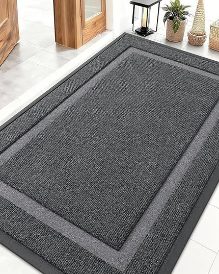 OLANLY Front Door Mat Indoor Outdoor Entrance, Waterproof All-Season, All-Weather Doormat, Sturdy Natural Rubber, Fade Resistant, Low Profile, Easy Clean Patio Porch Entryway Mat, 71x47, Grey