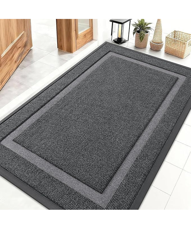 OLANLY Front Door Mat Indoor Outdoor Entrance, Waterproof All-Season, All-Weather Doormat, Sturdy Natural Rubber, Fade Resistant, Low Profile, Easy Clean Patio Porch Entryway Mat, 71x47, Grey