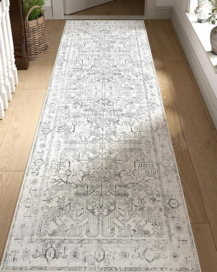 jinchan Lima Kitchen Runner Rug 2x8 - Vintage Floral Machine Washable Non-Slip Hallway Runner Rug with Rubber Backing Ultra-Thin Carpet for Bedroom Laundry Room Farmhouse (2x8ft, Grey)