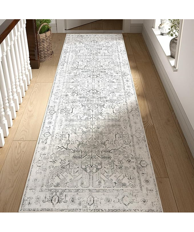 jinchan Lima Hallway Runner Rug 2x10 - Kitchen Washable Rug Floral Runner Non Slip with Rubber Backing Ultra-Thin Vintage Carpet for Bedroom Laundry Room Living Room (2x10ft, Grey)