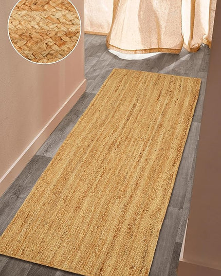 Hand Woven Jute Area Rug - 2' x 8' Feet - Rustic Beige Reversible Rectangular Rugs for Bedroom, Kitchen, Living Room - Vintage Natural Braided Entry Floor Décor Boho Jute Rug 24 X96 Inches