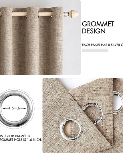 MIULEE 100% Blackout Linen Textured Curtains for Bedroom Solid Thermal Insulated Copper Brown Grommet Room Darkening Curtains & Drapes Luxury Decor for Living Room Nursery 52 x 90 Inch (2 Panels)