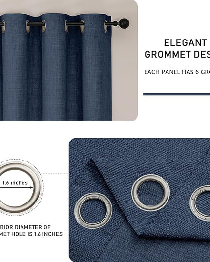 Chyhomenyc Blue Extra Long Curtains 108 Inches Long for Living Room, Light Filtering Faux Linen Textured Window Curtains, Soft Grommet Bedroom Drapes, Cortinas para Sala, 50Wx108L, 2PCS, 9FT