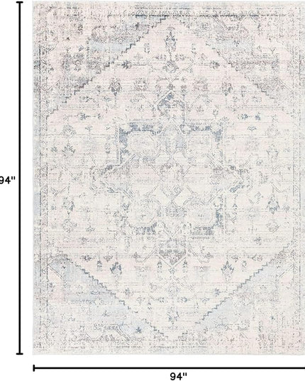 BoutiqueRugs Orrick Oriental Boho Vintage Area Rug - Farmhouse Traditional Patterned Carpet for Living Room, Bedroom - Pale Blue, Aqua, Cream, Brown - 7'10" Round